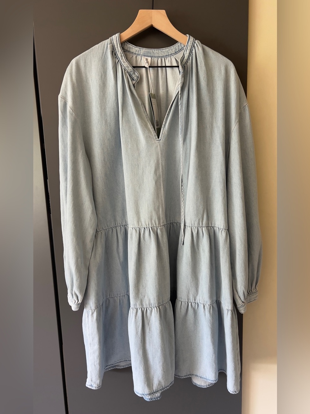 H&M Light Blue Tiered Boho Dress - M
